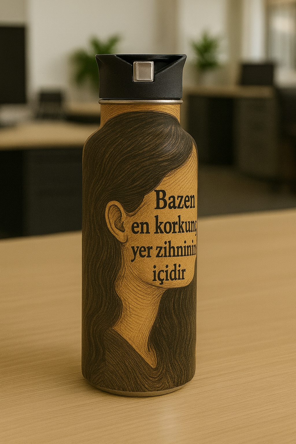 En Korkunç Yer Zihninin İçidir Tasarım Çelik Matara