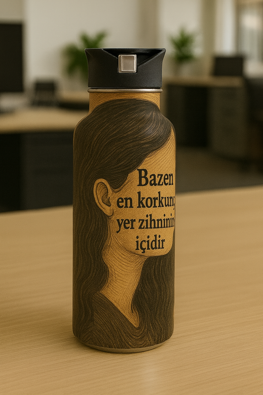 En Korkunç Yer Zihninin İçidir Tasarım Çelik Matara